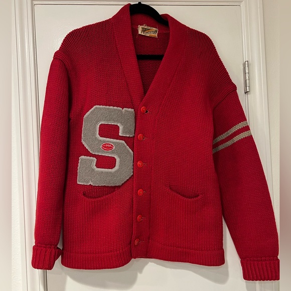 Vintage Football Letterman Sweater S Princeton Knitting Mills All Wool Sportwear - Picture 1 of 7
